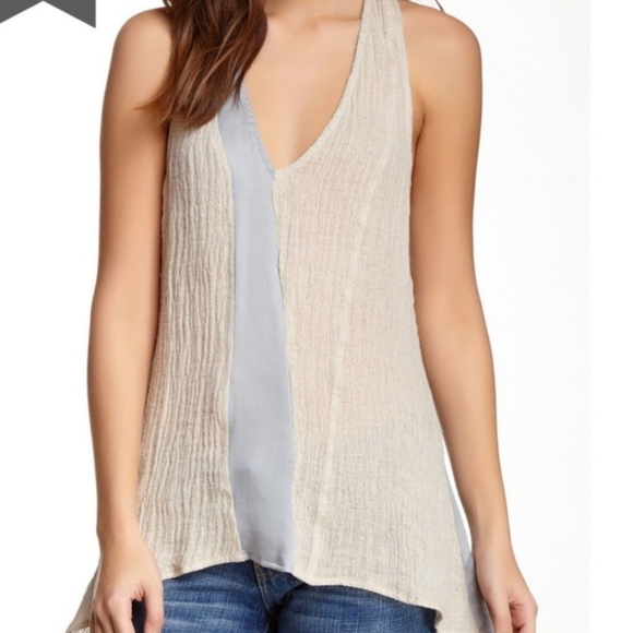 The Odells Hi-Lo Linen Silk Tank Top Blouse - Picture 3 of 15